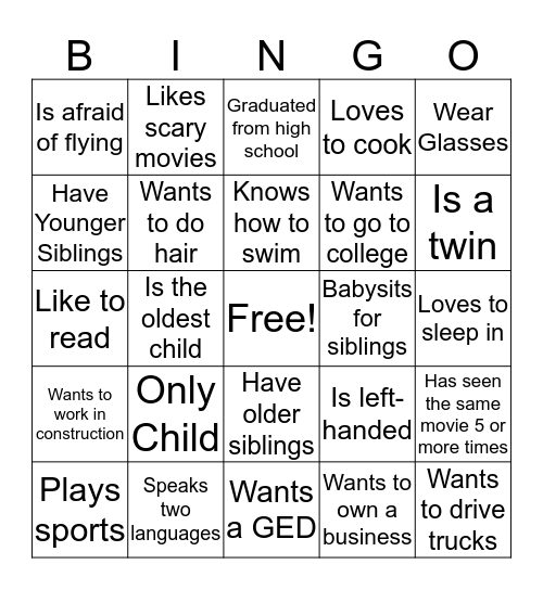 WSD Bingo Card