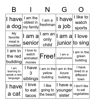Getting to Know Each Other Bingo Card