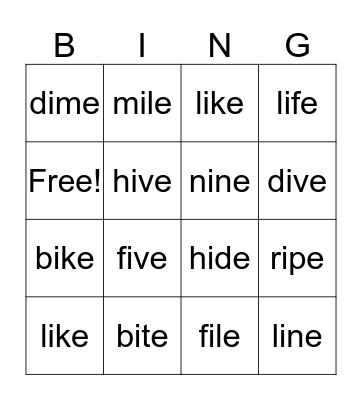 Long i Bingo Card