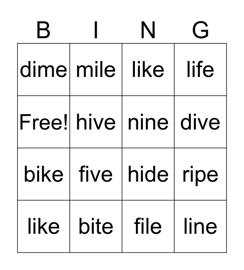 Long i Bingo Card