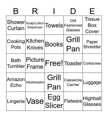 Sara's Bridal Shower Bingo Card