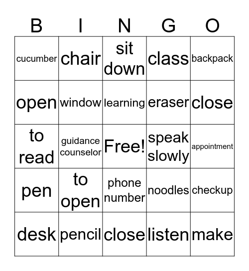 ESL Bingo Card