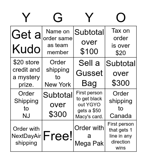 YGYO Bingo Card