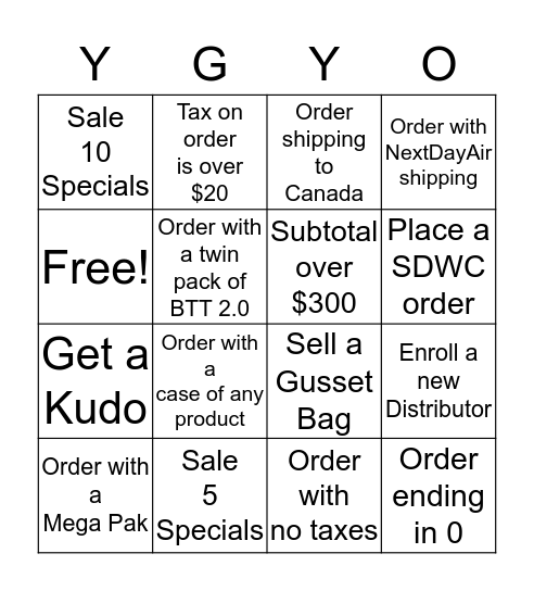 YGYO Bingo Card