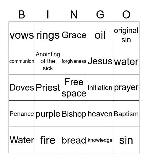 7 Sacraments  Bingo Card