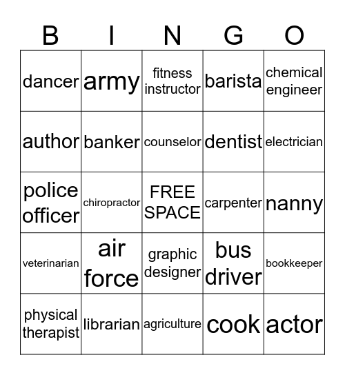 Occupations Bingo Card