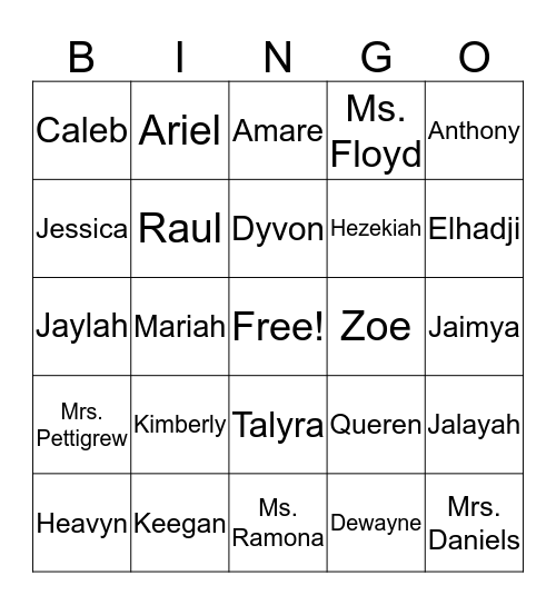 G-2 Students Bingo Card