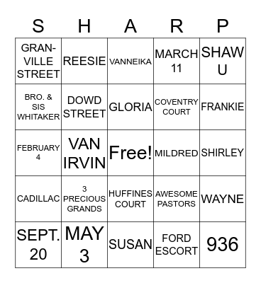 BISHOP & PASTOR REESIE Bingo Card