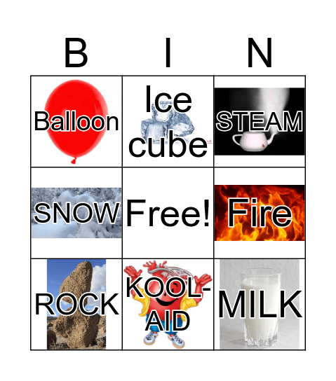 Solid Liquid Gas Bingo Card