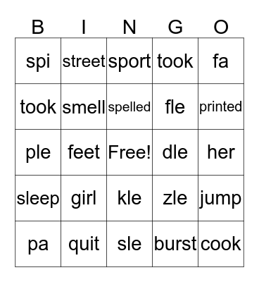 Syllable Types Bingo Card