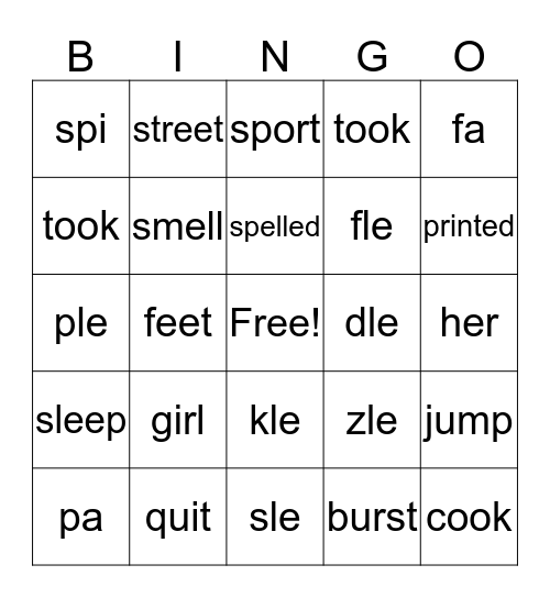 Syllable Types Bingo Card