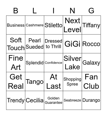 BLINGO Bingo Card