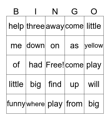 My Words Bingo Card