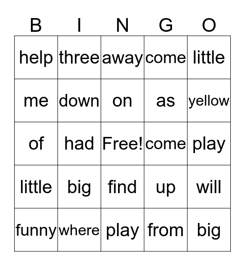 My Words Bingo Card