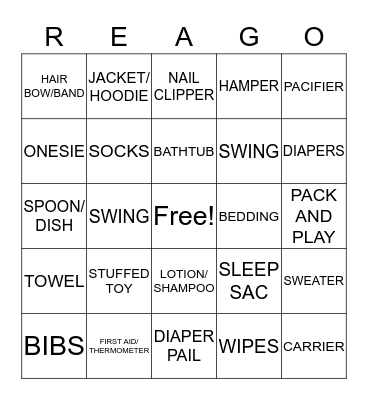 Vicky's Baby Shower Bingo Card