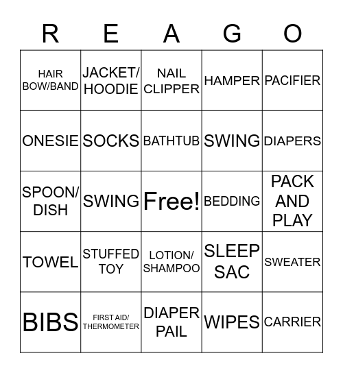 Vicky's Baby Shower Bingo Card