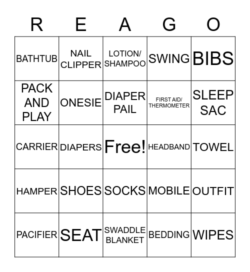 Vicky's Baby Shower Bingo Card