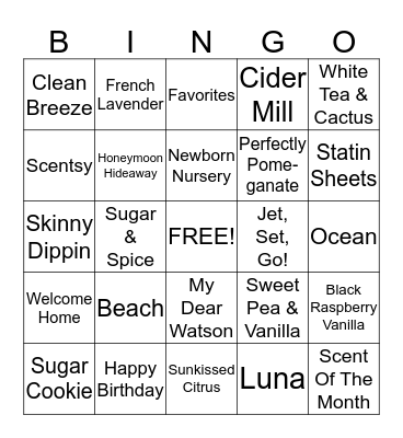 Scentsy Bingo Card