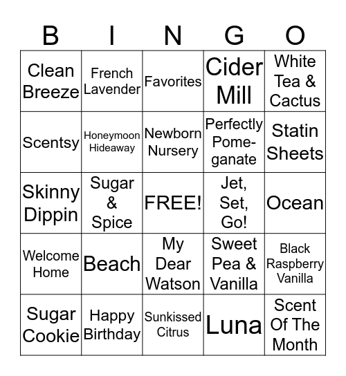 Scentsy Bingo Card