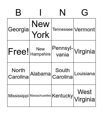 State and Capitals Bingo Card