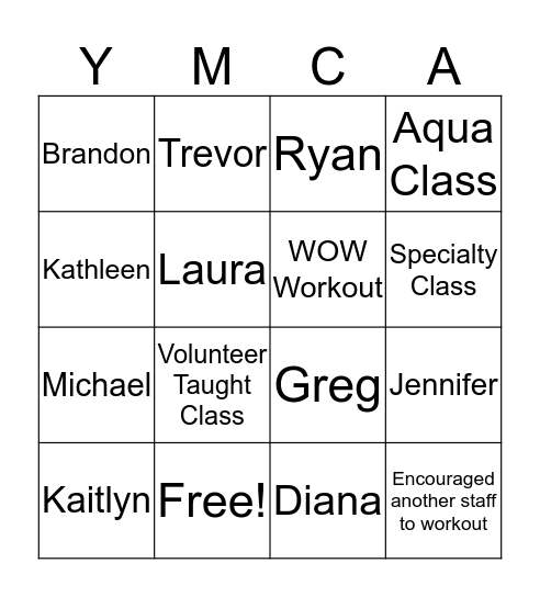 Fitness Classes Bingo Card