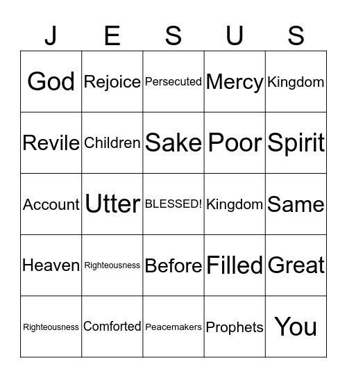 Beatitudes Bingo Card