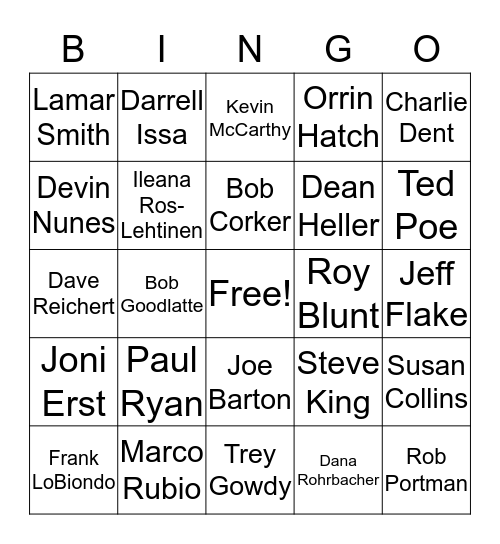 Republican Congressional Bingo Card