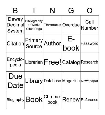 Library Bingo  Bingo Card