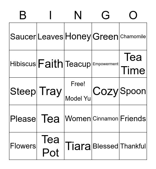 Model Yu Tea Time Bingo Card