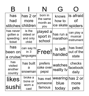 Find Someone Who.... Bingo Card