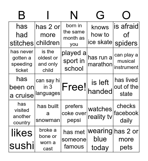 Find Someone Who.... Bingo Card