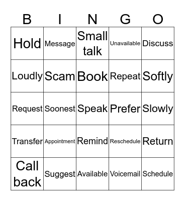 Phone Call Bingo Card
