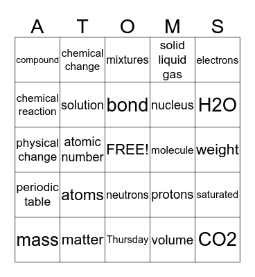 Science Review Bingo Card