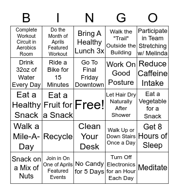 Fit Friday Challenge Bingo Card