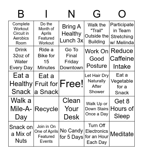 Fit Friday Challenge Bingo Card