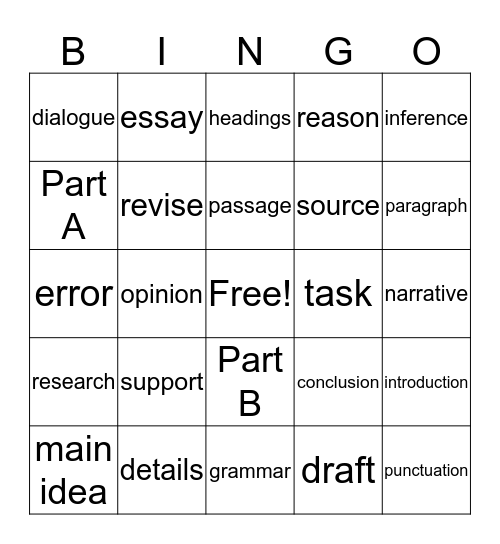 SBAC Bingo Card