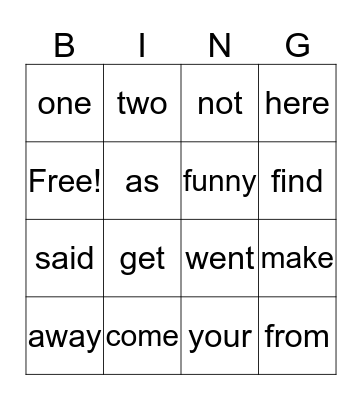 Yellow Words Bingo Card