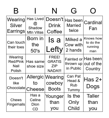 Get To Know Someone BINGO Card