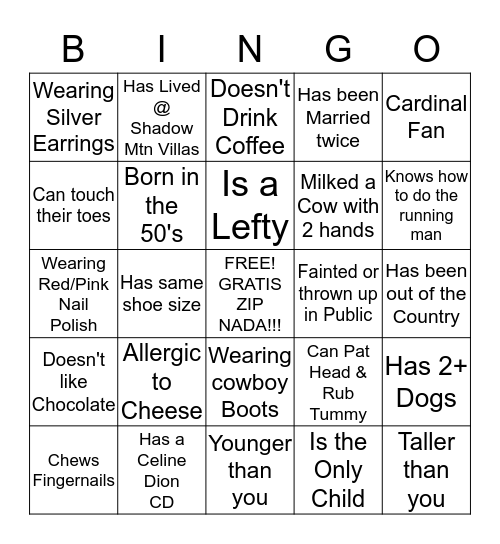 Get To Know Someone BINGO Card