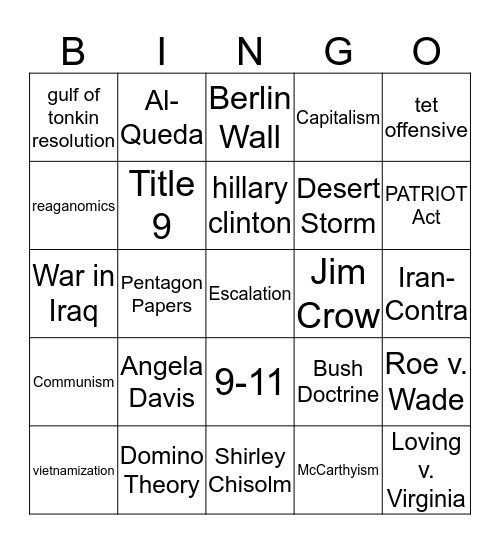 History Final Bingo Card