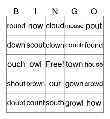 /OU/ and /OW/ PHONEMES Bingo Card