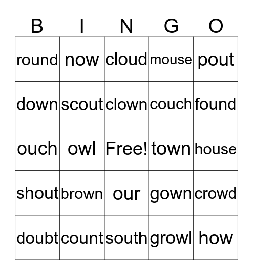/OU/ and /OW/ PHONEMES Bingo Card