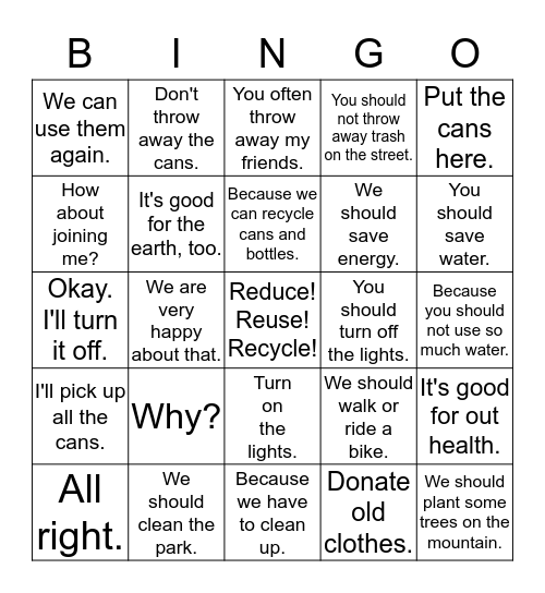 Because We Should Save the Earth. Bingo Card