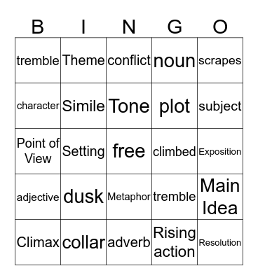 ELA Vocabulary Bingo Card