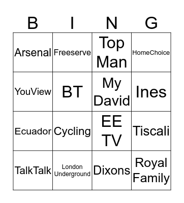 Simon Cook Bingo Card