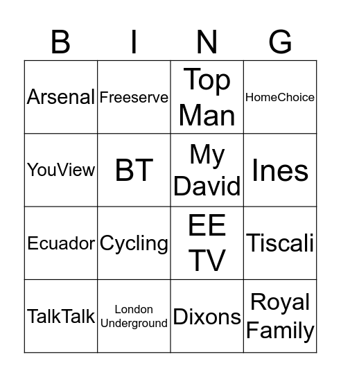 Simon Cook Bingo Card