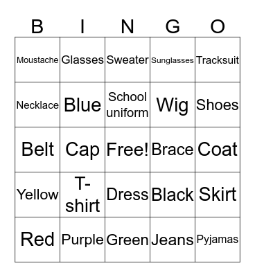 Clothes Bingo Card