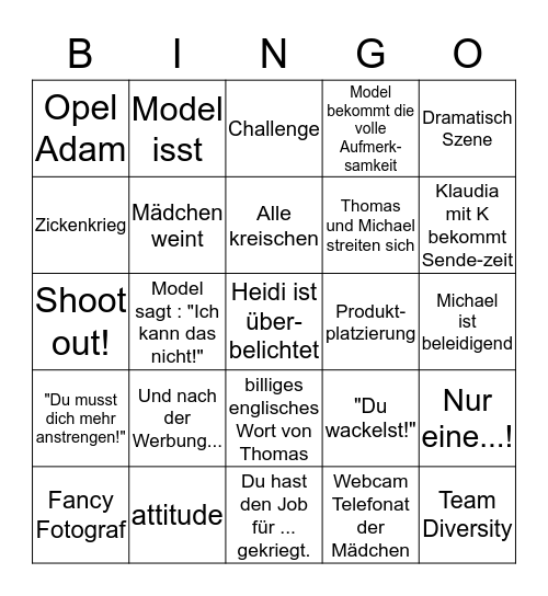 GNTM- Bingo Card