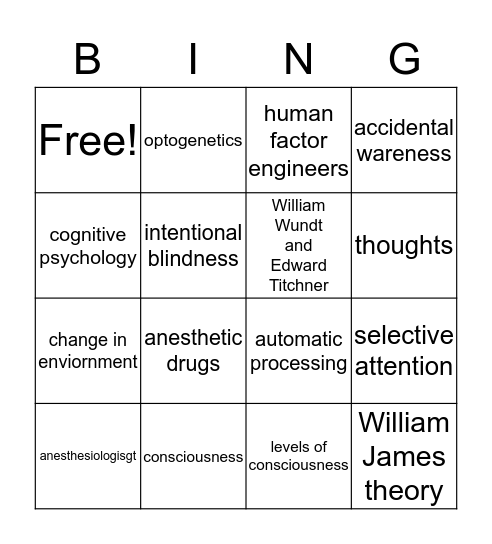 An Intro to Consciousness  Bingo Card