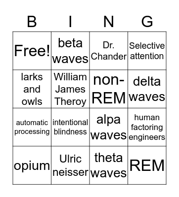 An Intro to Consciousness  Bingo Card